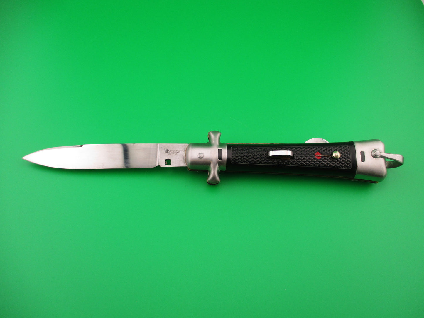 BARGEON INOX 22cm French Crossguard Black checkered red dot automatic knife