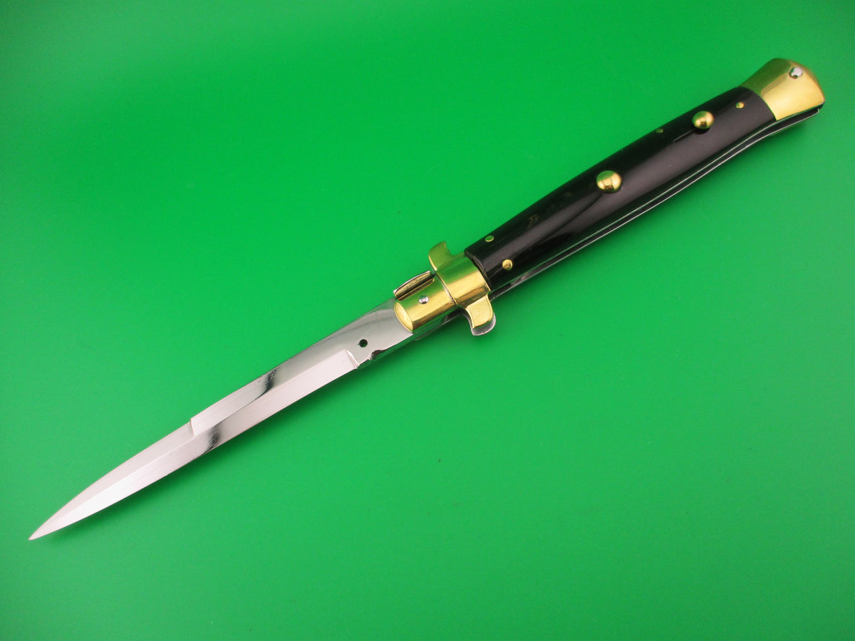 Sterile 27cm Italian Flatguard Brass bolsters Bayonet blade Vintage 1940s automatic knife