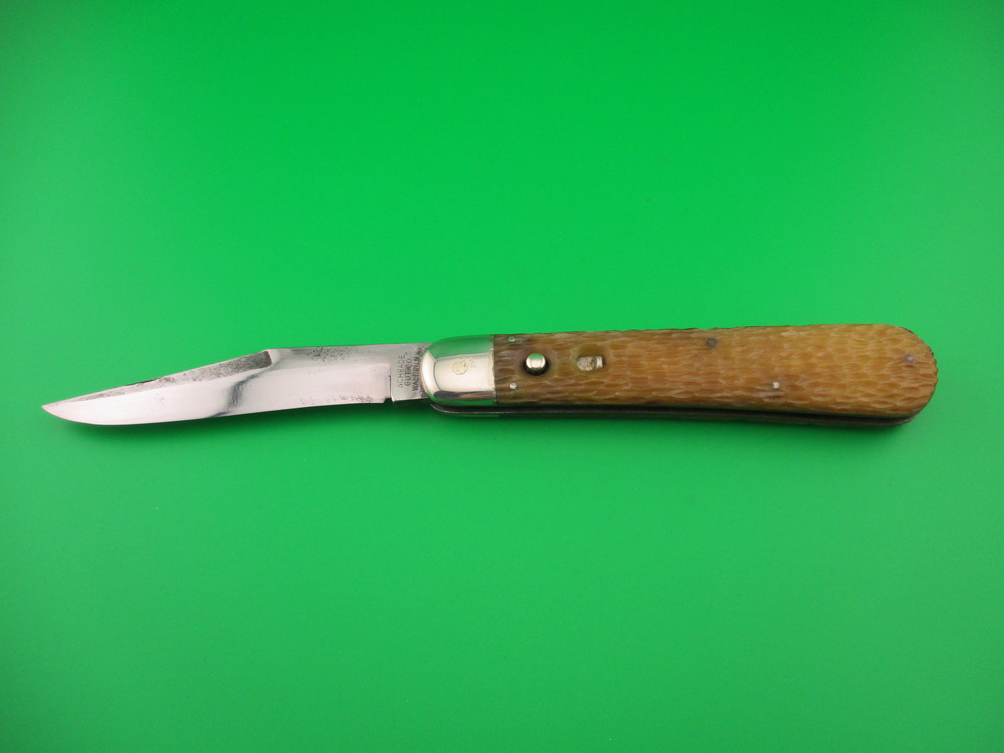 SCHRADE CUT CO 1613 3/4 Hunting Knife Saber Grind light bone vintage switchblade
