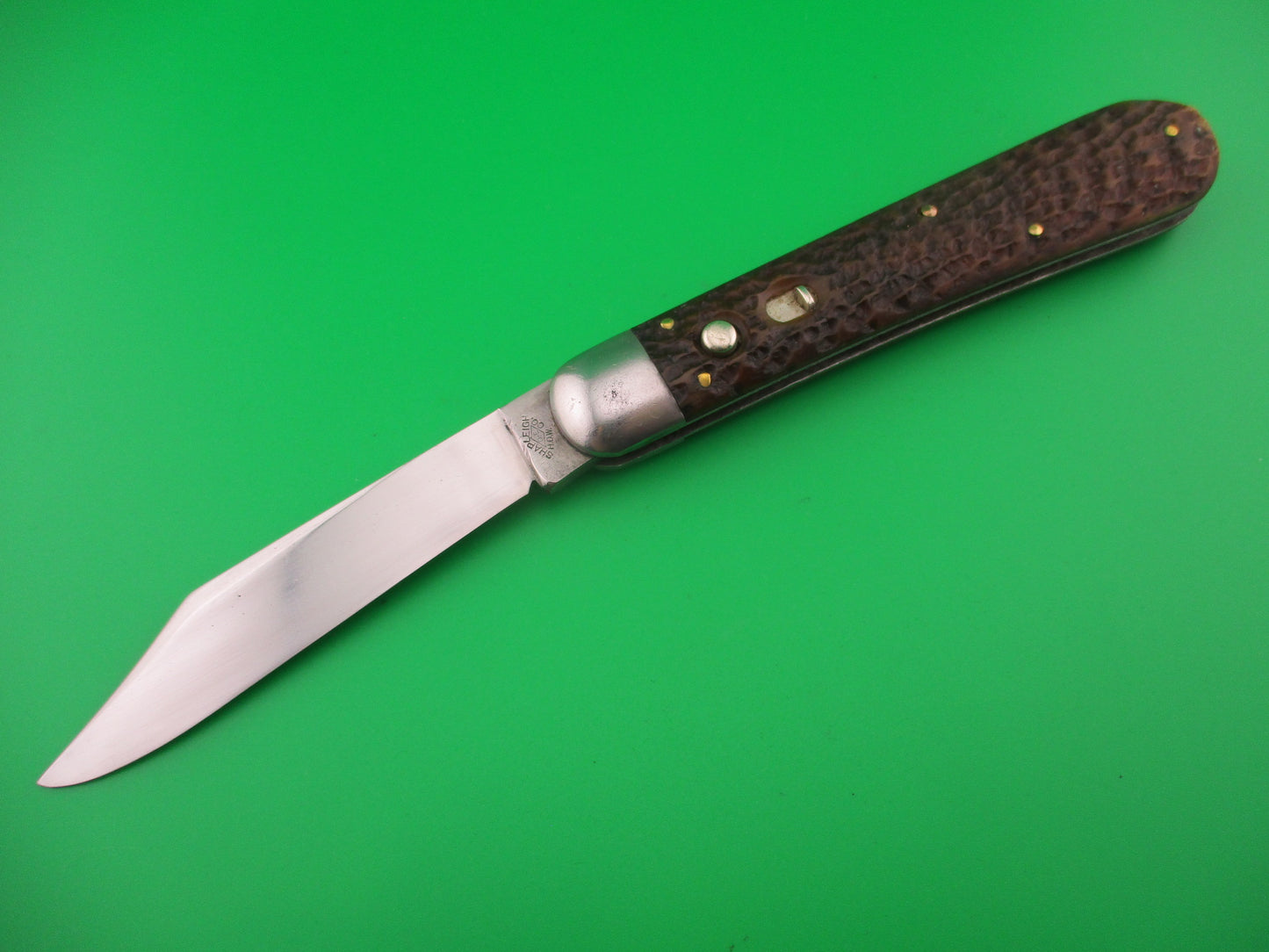 SHAPLEIGH HDW CO 4 7/8" jigged bone Hunter Early vintage automatic knife