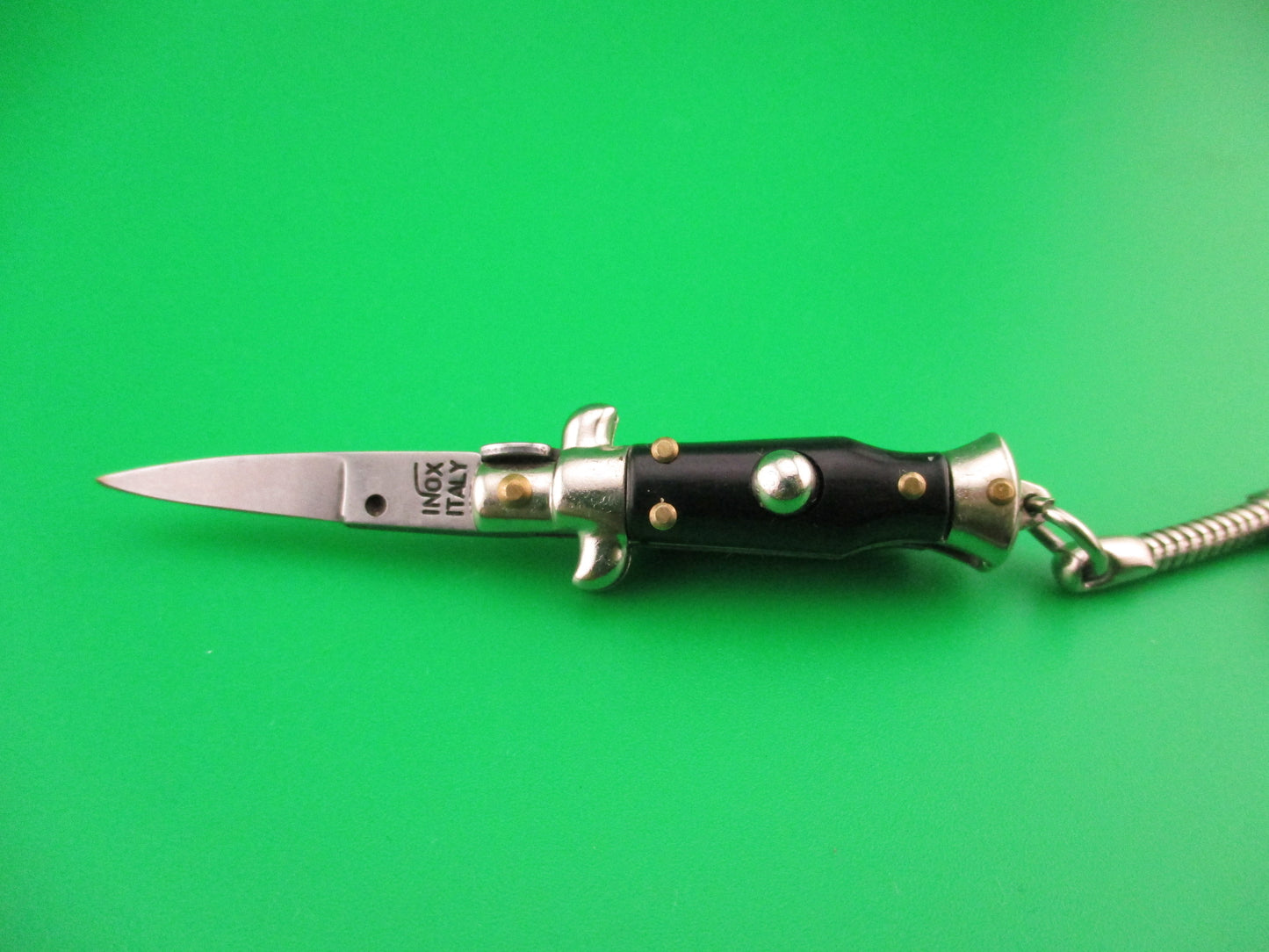 INOX ITALY 7cm Italian Picklock Stiletto Black Keychain automatic tiny knife