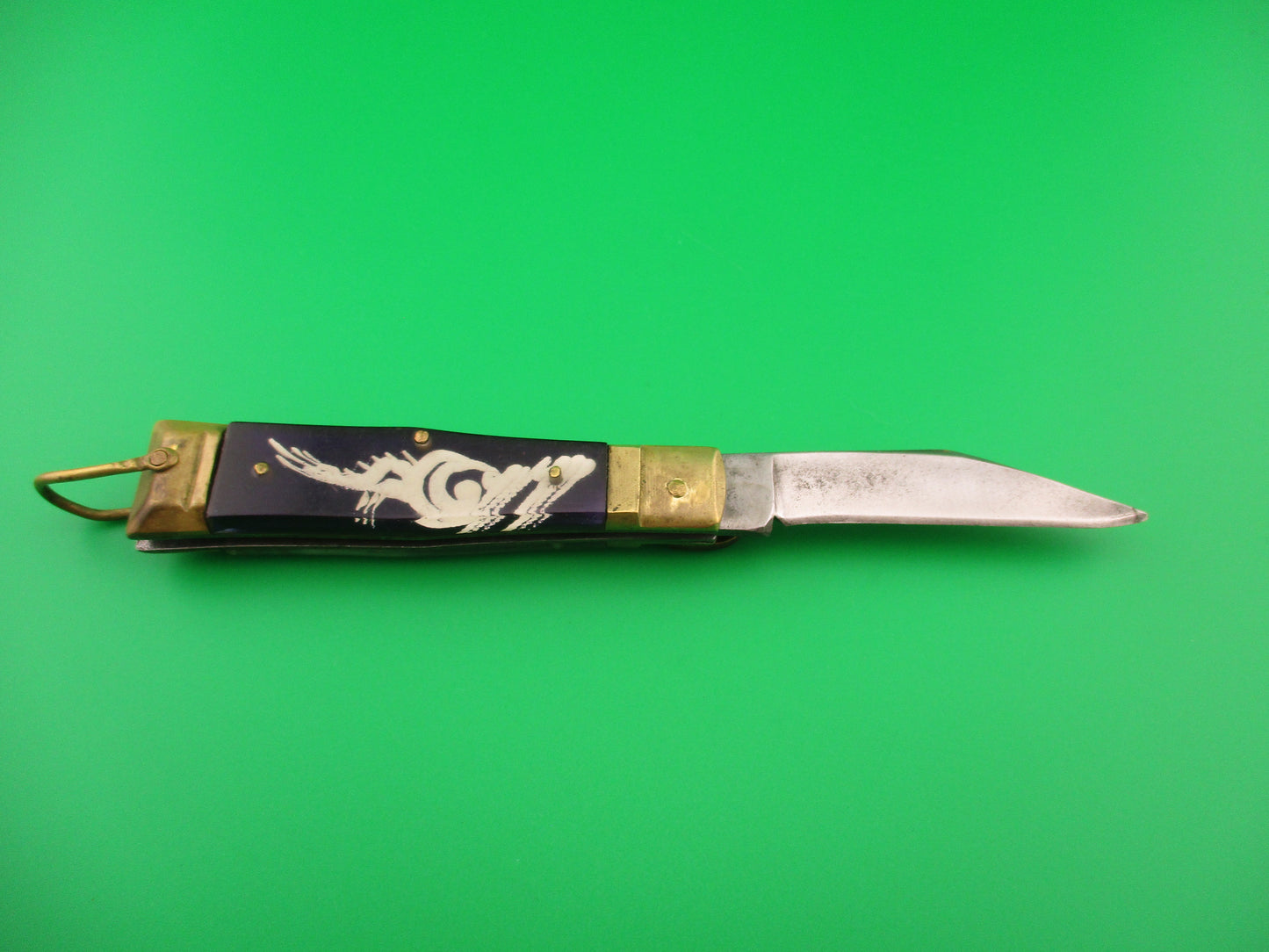HIGF CLASS PAT 390224 16cm Japanese Purple Dragon Brass lever automatic knife