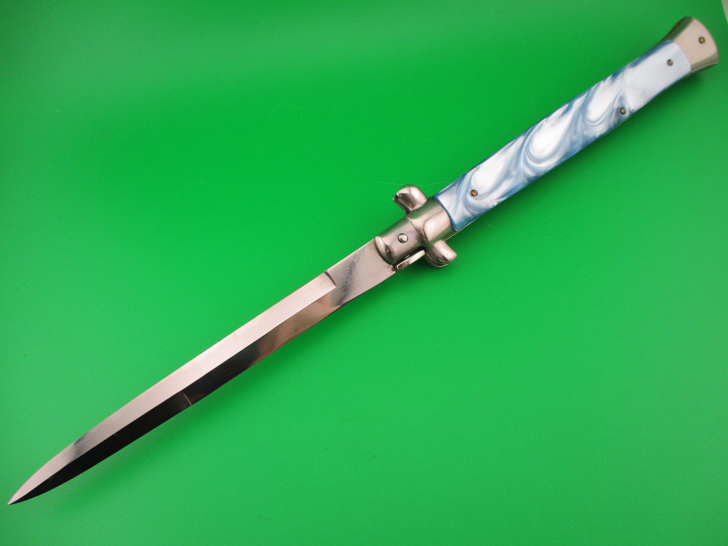 STILETTO ITALY 33cm Italian Swivel bolster Blue Pearl Kirinite automatic knife
