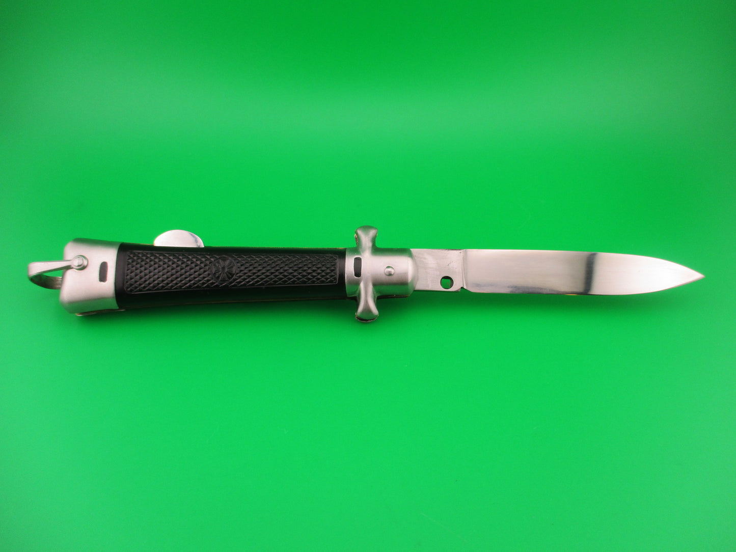 BARGEON INOX 22cm French Crossguard Black checkered red dot automatic knife