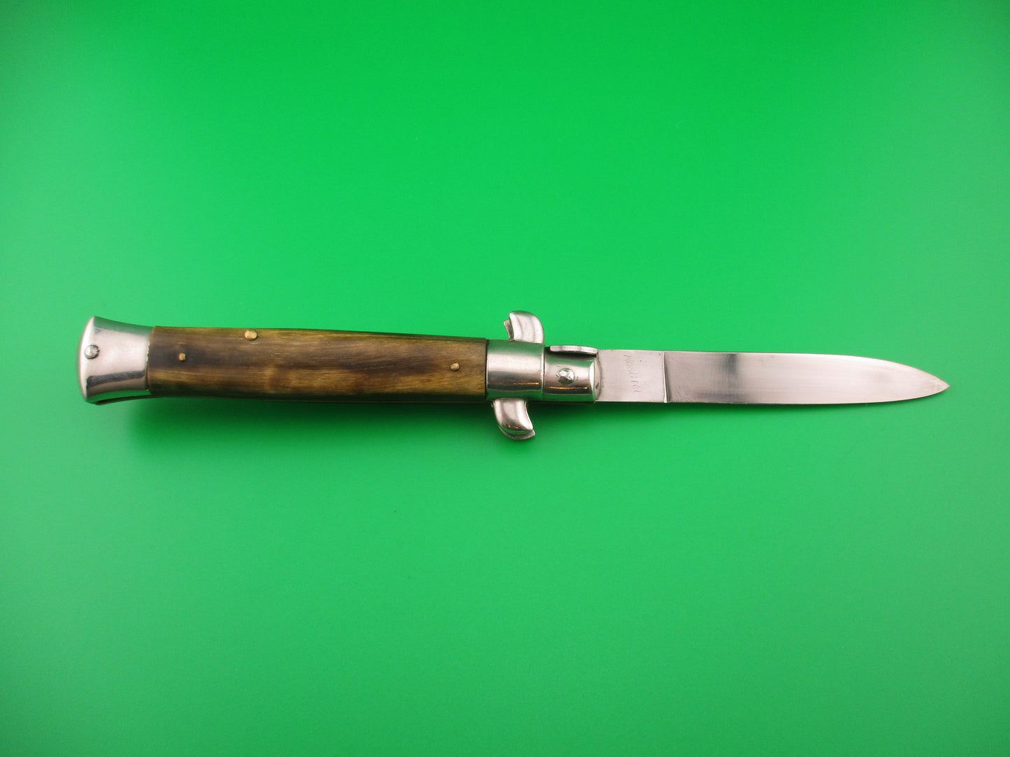 Rostfrei (slant) 21cm Italian Swivel bolster Flat grind genuine horn automatic knife