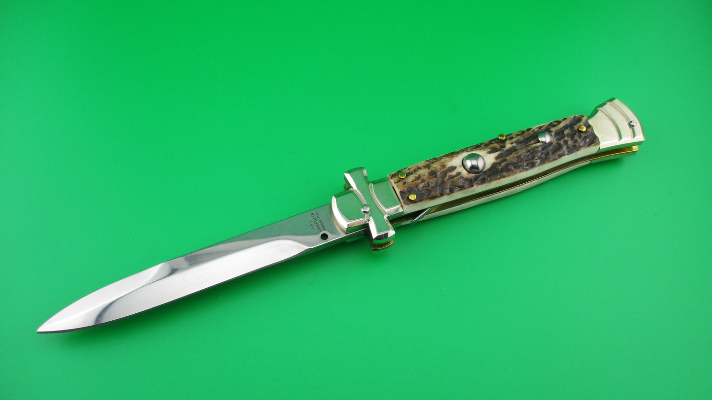 AGA CAMPOLIN 23cm Italian Maltese Stag crossguard automatic knife w box