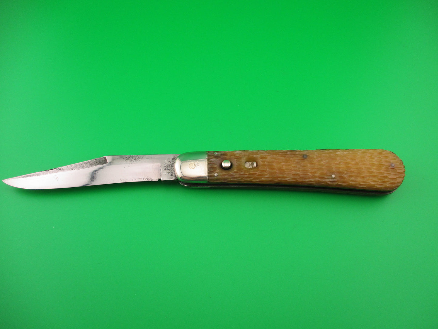 SCHRADE CUT CO 1613 3/4 Hunting Knife Saber Grind light bone vintage switchblade