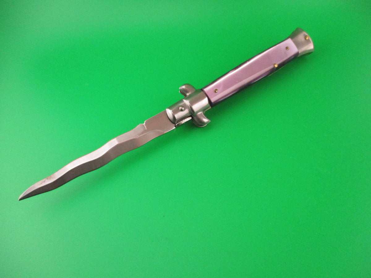 ITALY STAINLESS 22cm Italian Swivel bolster KRIS Purple Acrylic automatic knife