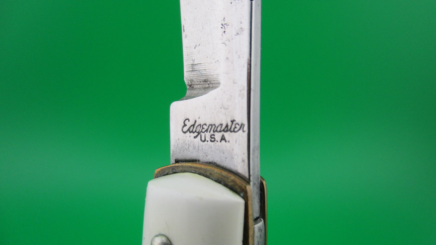 Edgemaster Fishtail 1950s White synthetic handles vintage switchblade