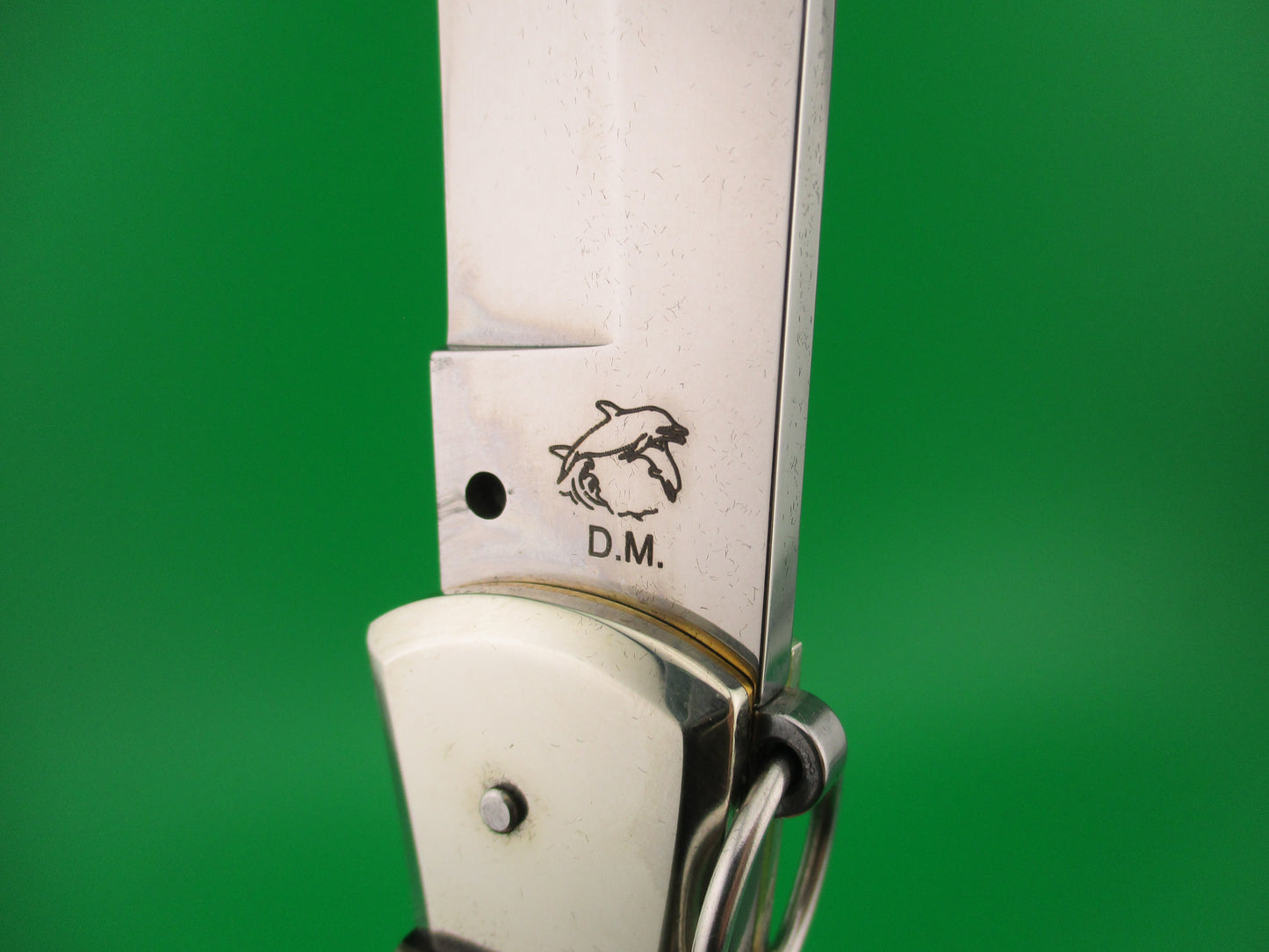 DM Dolphin SPADON 28cm Italian Deer foot Abalone Ring pull automatic knife