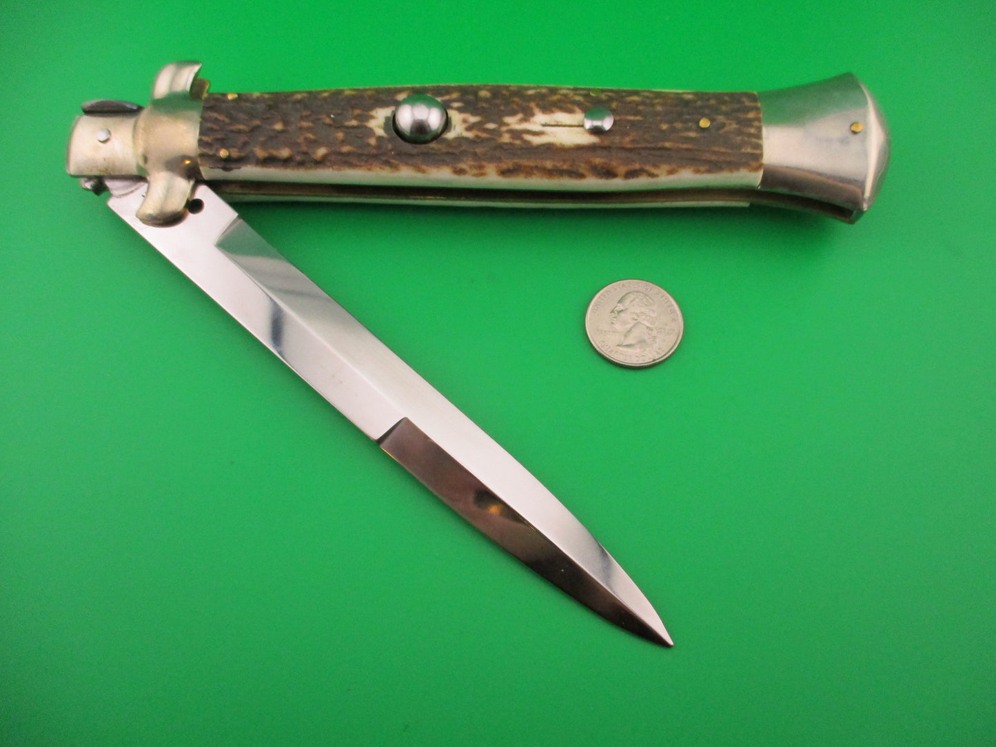 AGA CAMPOLIN ITALY 38cm Italian Picklock Stag stiletto 15 inch automatic knife