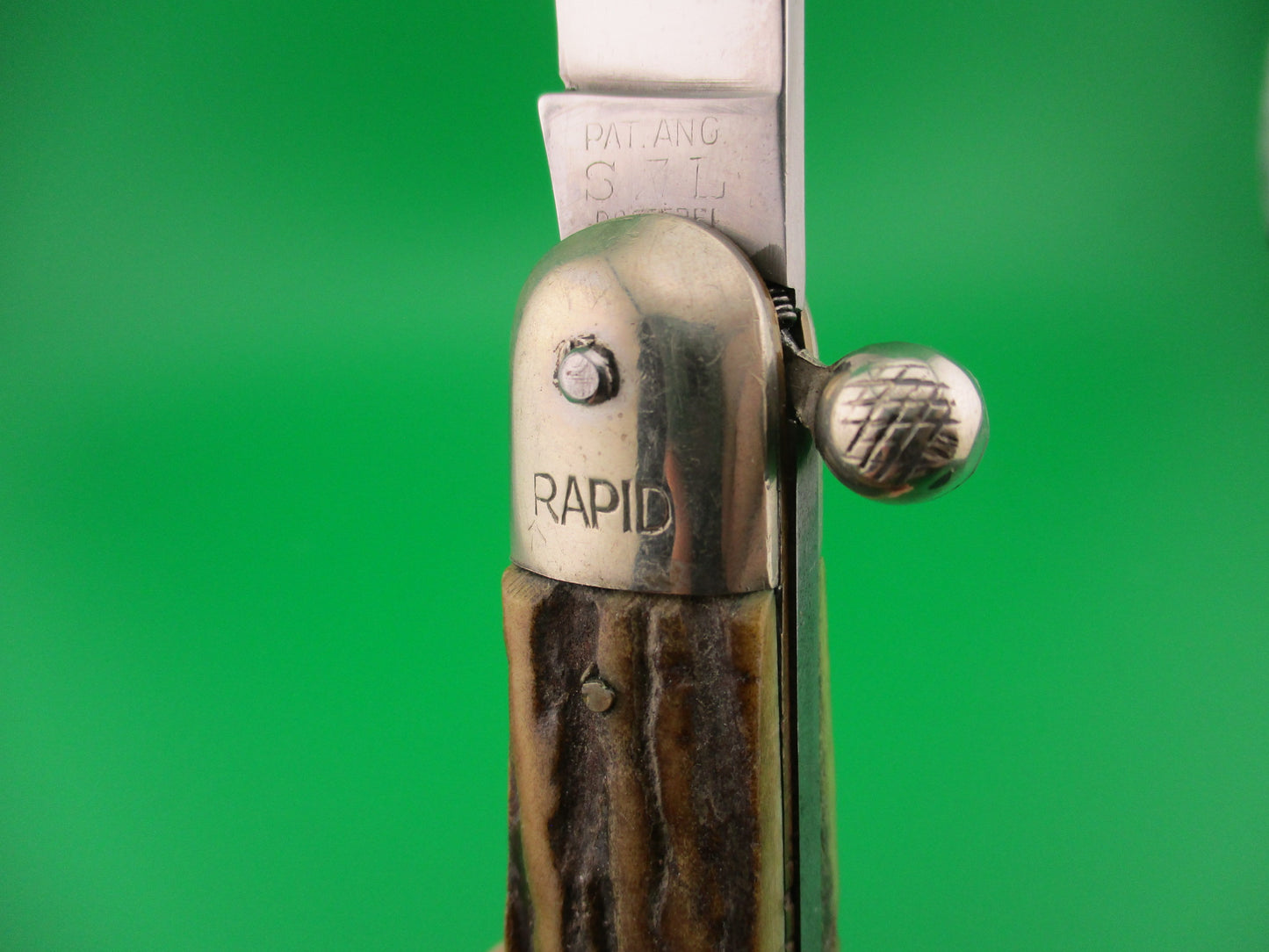 PAT ANG SZL ROSTFREI RAPID 25cm Italian Stag Knob Flip Open Vintage manual knife