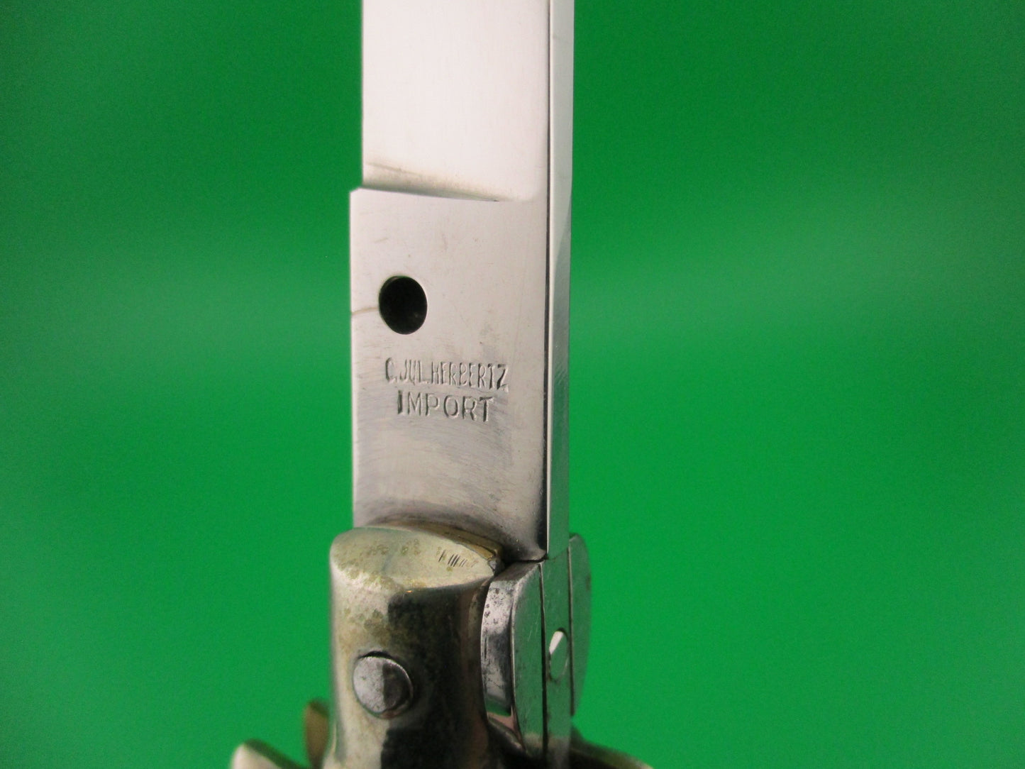 C. Jul Herbertz 21cm Italian Transitional Stiletto Horn Vintage 1960s NOS automatic knife