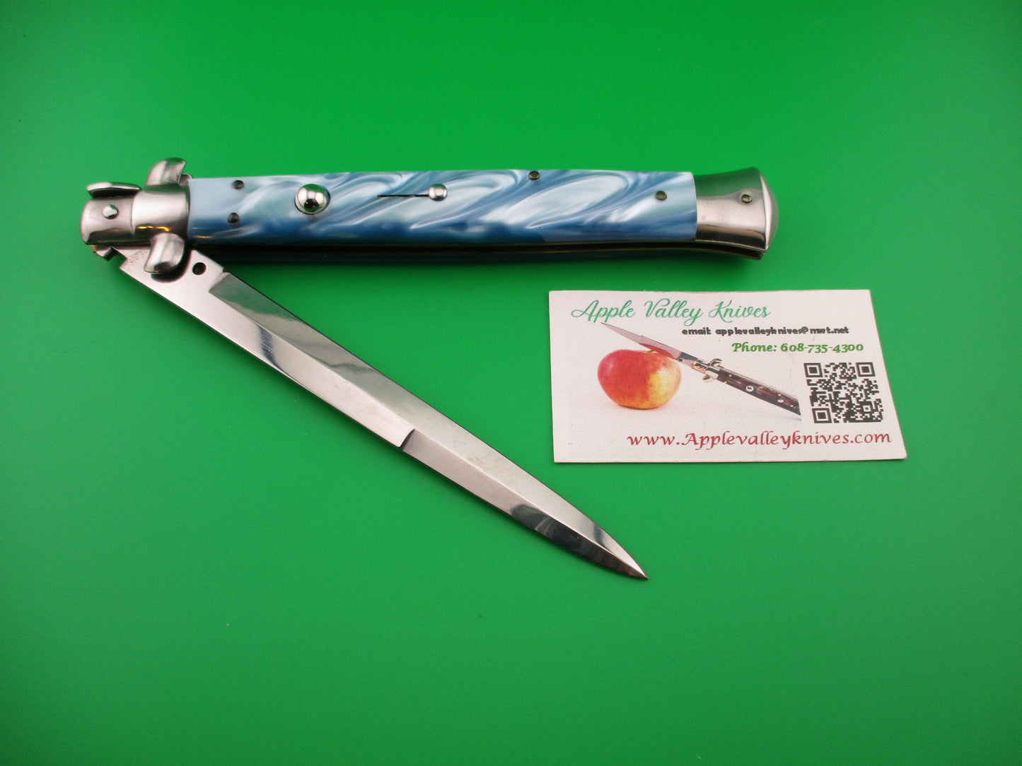 STILETTO ITALY 33cm Italian Swivel bolster Blue Pearl Kirinite automatic knife