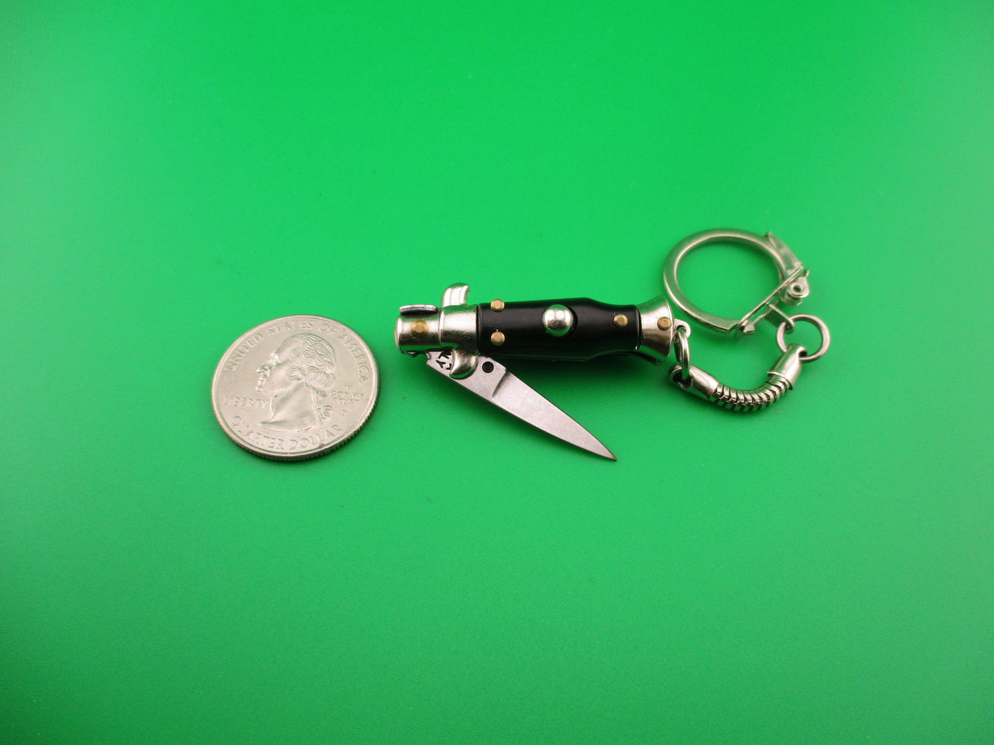 INOX ITALY 7cm Italian Picklock Stiletto Black Keychain automatic tiny knife