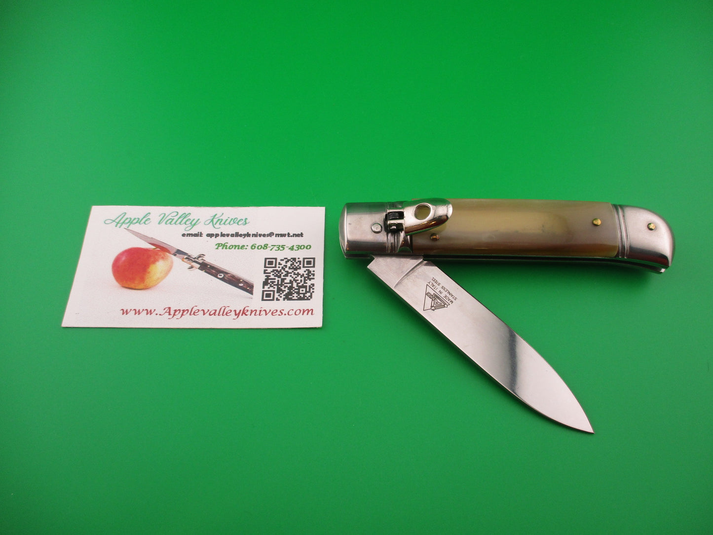 AKC MADE IN ITALY 20cm Italian Lever Honey Horn automatic knife