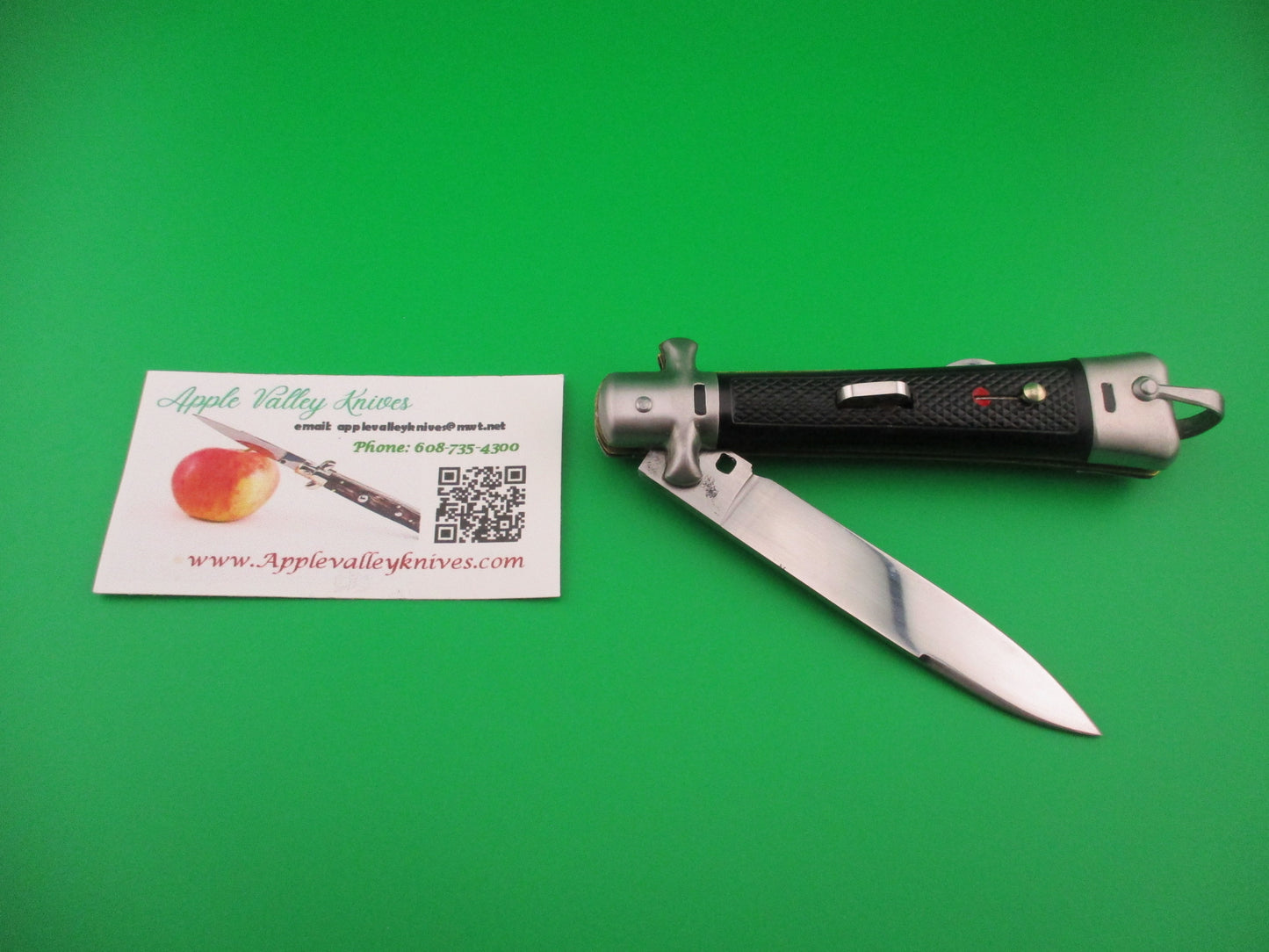BARGEON INOX 22cm French Crossguard Black checkered red dot automatic knife
