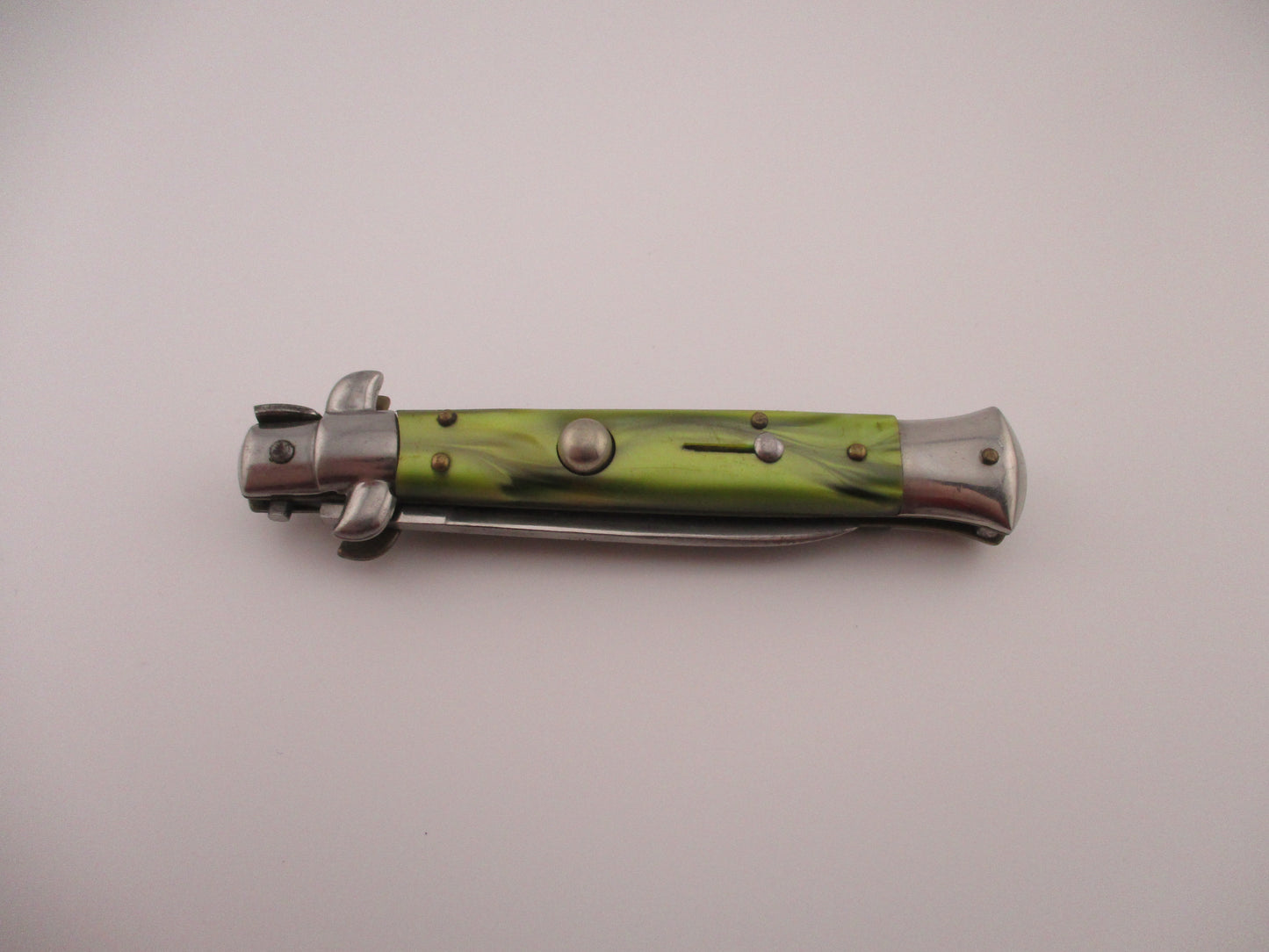 ERN (crown & scimitar) Rostfrei 21cm Italian Swivel bolster Green pearlex automatic knife