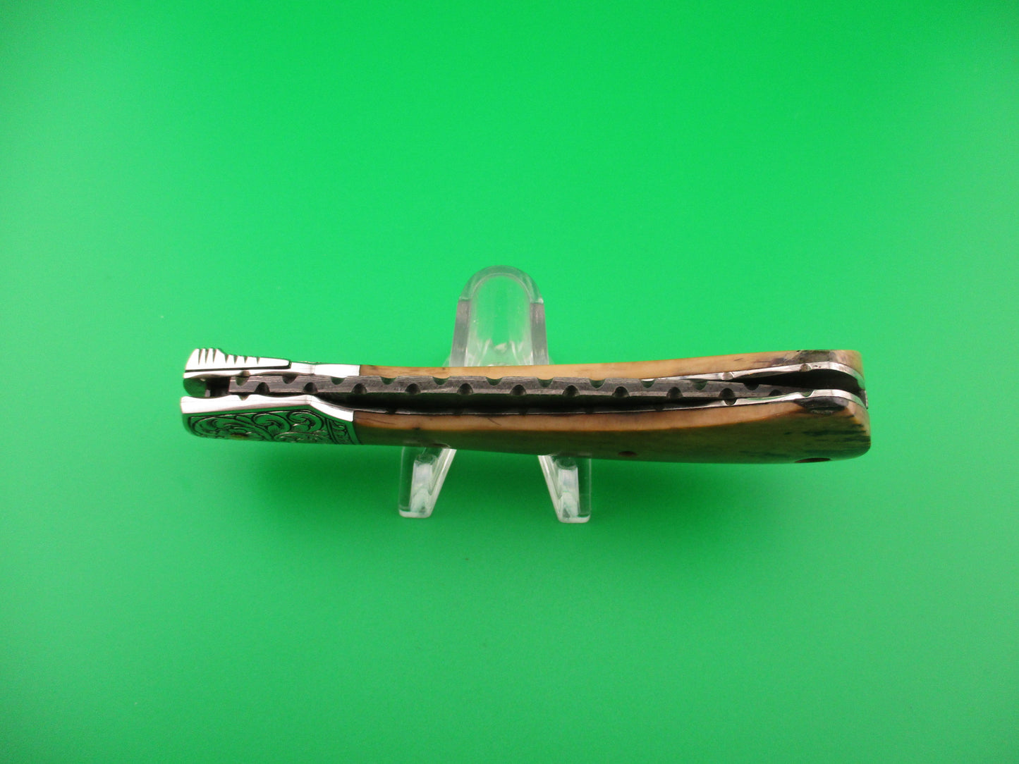 PETER MARTIN KNIVES NO 3 Custom Damascus Mammoth Ivory Bolster release automatic knife