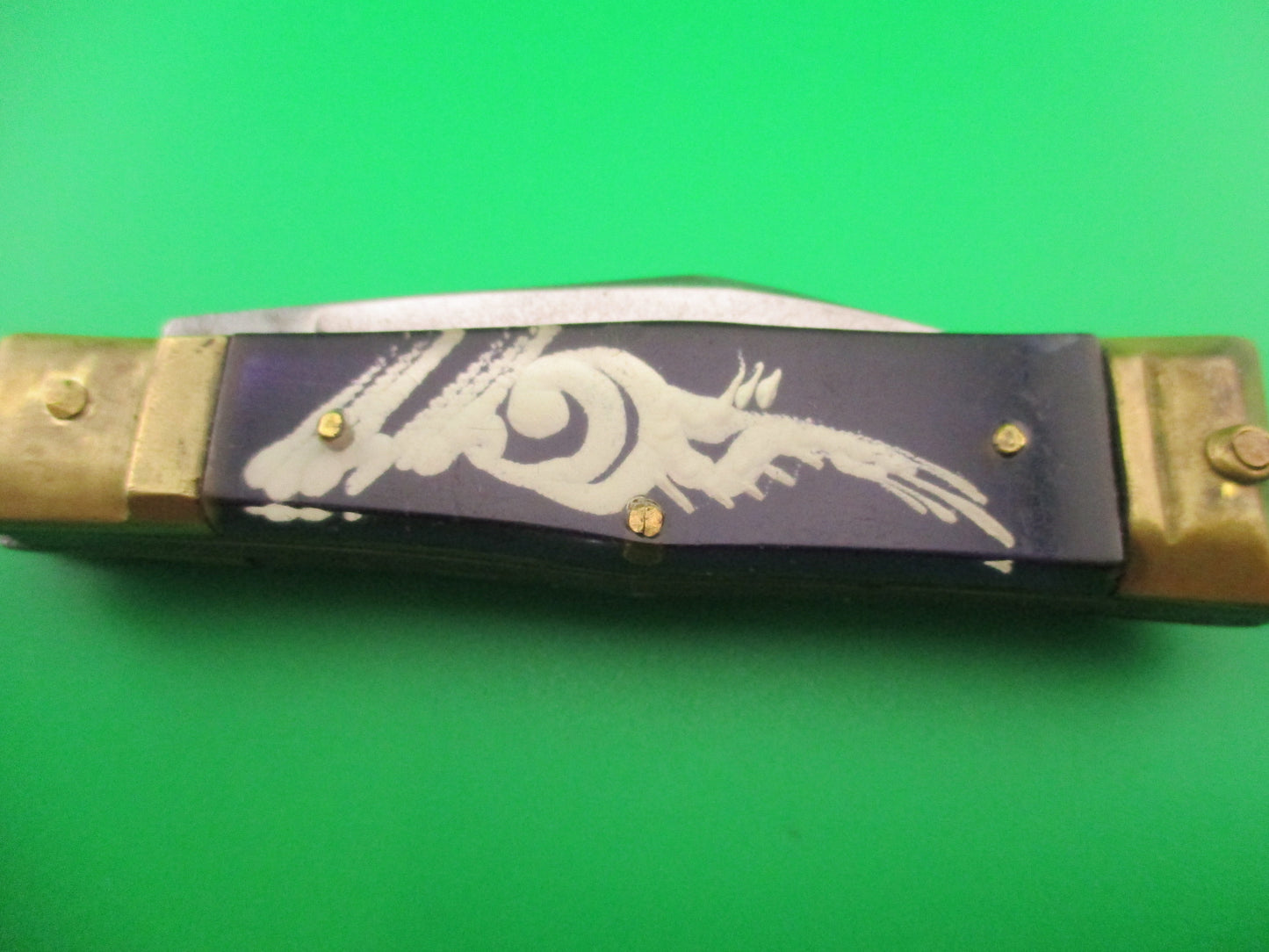 HIGF CLASS PAT 390224 16cm Japanese Purple Dragon Brass lever automatic knife