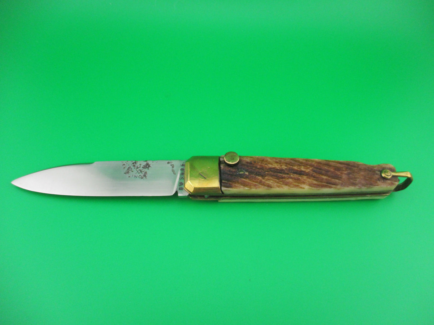 St JM XX INOX 21cm French Saint James Stag & Brass Automatic Knife