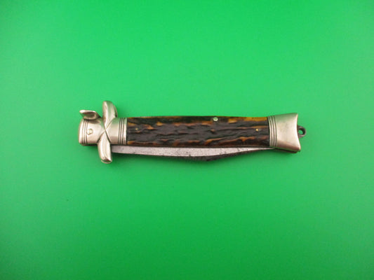 RC KRUSCHKE DULUTH MINN 23cm German Lift Tab Stag Antique automatic knife
