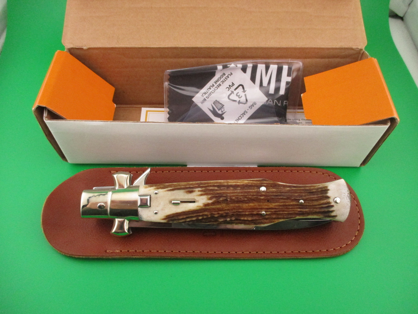 AGA CAMPOLIN ITALY 29cm Italian BLACK WIDOW Stag Fulcrum Wasp Square button knife