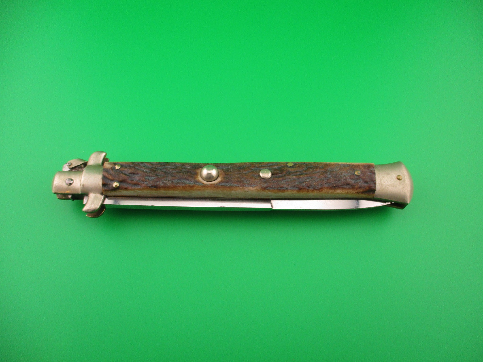 M. ITALY INOX 33cm Italian Fulcrum release Stag Vintage automatic knif ...