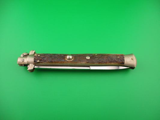 M. ITALY INOX 33cm Italian Fulcrum release Stag Vintage automatic knife