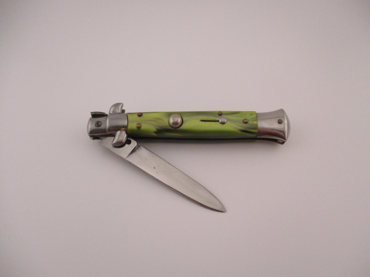 ERN (crown & scimitar) Rostfrei 21cm Italian Swivel bolster Green pearlex automatic knife