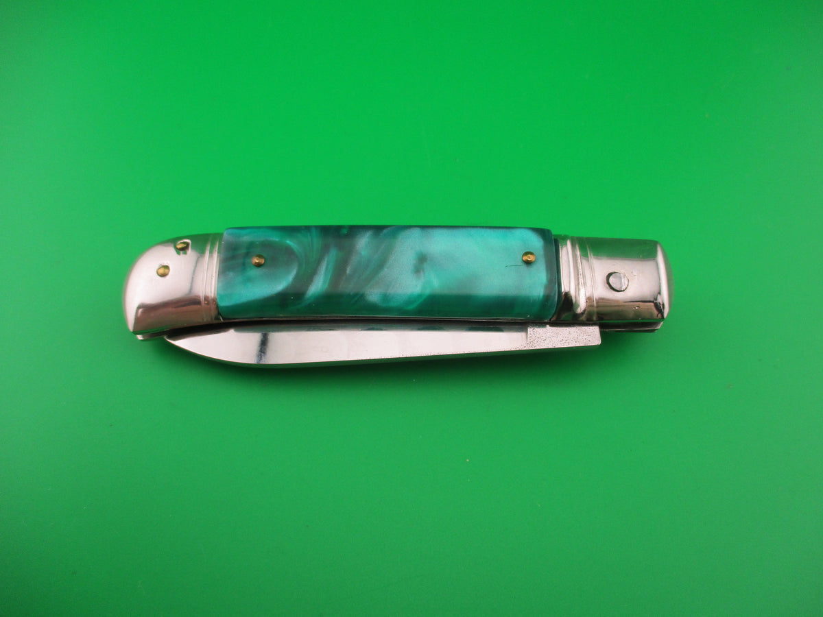 INOX 20cm Italian Lever Customized Green Pearl File work automatic knife 9mm Luger