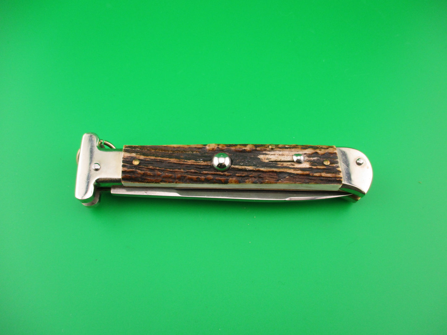 AGA CAMPOLIN Maniago-Italy 2014 22cm Italian Francese Stag Ringpull automatic knife
