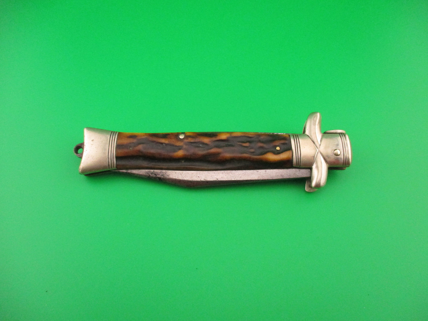 RC KRUSCHKE DULUTH MINN 23cm German Lift Tab Stag Antique automatic knife