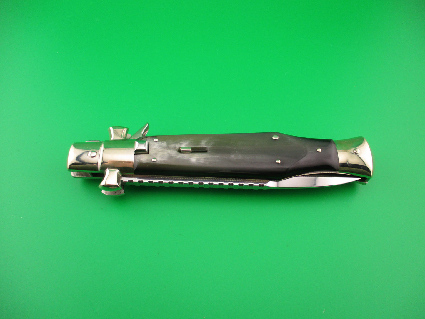 AGA CAMPOLIN 29cm Italian BLACK WIDOW Fulcrum Wasp Square button Green horn automatic knife