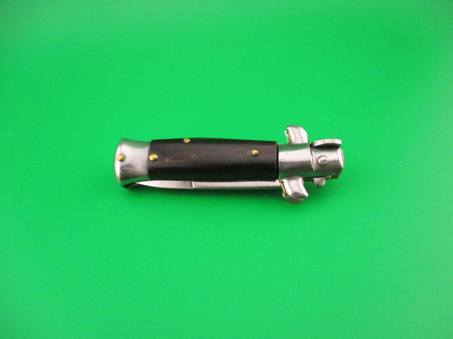 MANIAGO ITALY 12cm Italian Swivel bolster Bayonet Dark horn automatic knife