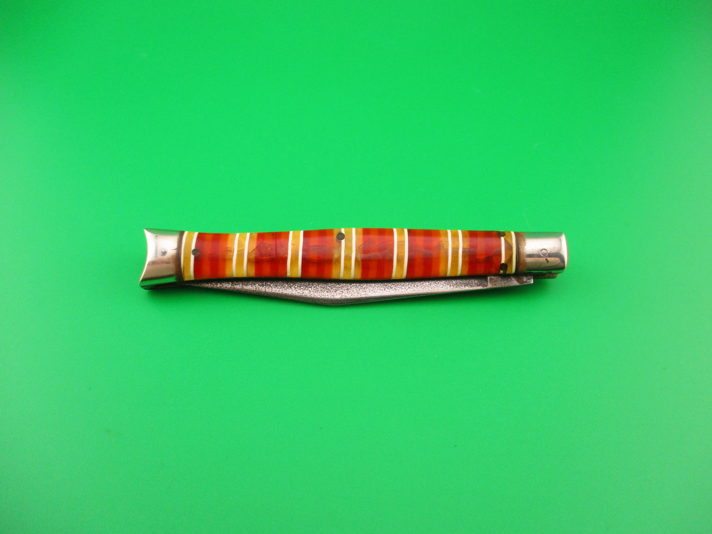 SCHRADE WALDEN Fishtail Candystripe celluloid w/bolsters #151 switchblade knife