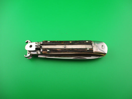 H.W. BOKER SOLINGEN-O. 20cm German Shell Puller Lever Stag vintage automatic knife