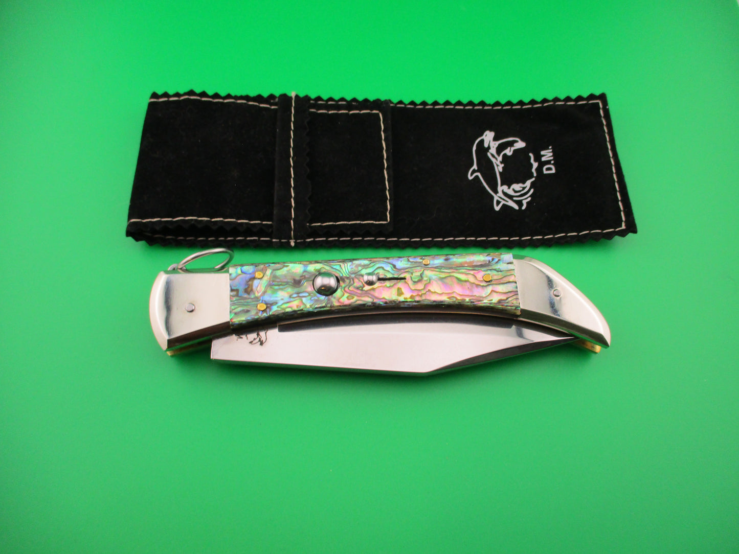 DM Dolphin SPADON 28cm Italian Deer foot Abalone Ring pull automatic knife