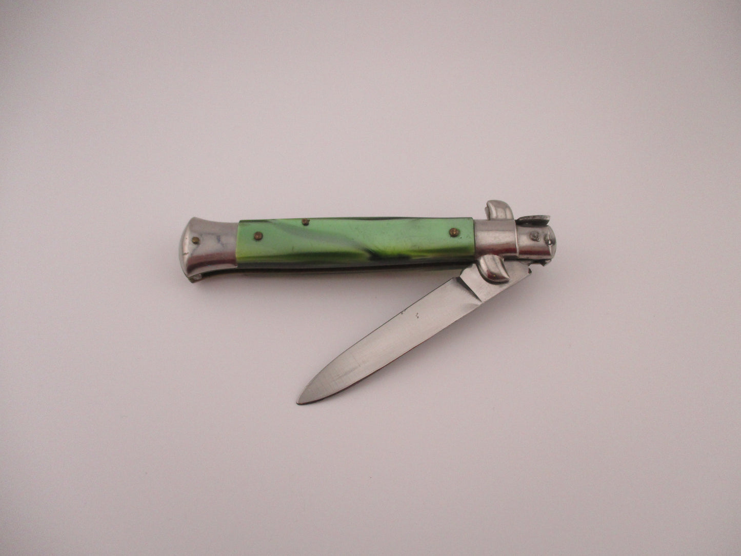 ERN (crown & scimitar) Rostfrei 21cm Italian Swivel bolster Green pearlex automatic knife