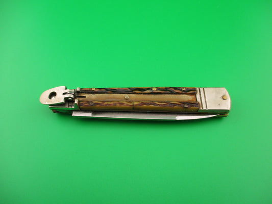 Rostfrei IMPORT 20cm Italian Lever Faux Stag vintage 1970s slimline automatic knife