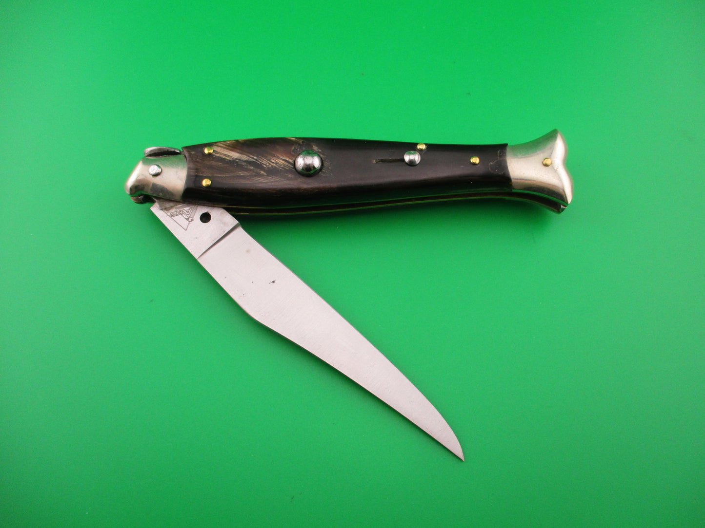 AKC 25cm Italian Picklock Fishtail Dark horn vintage automatic knife