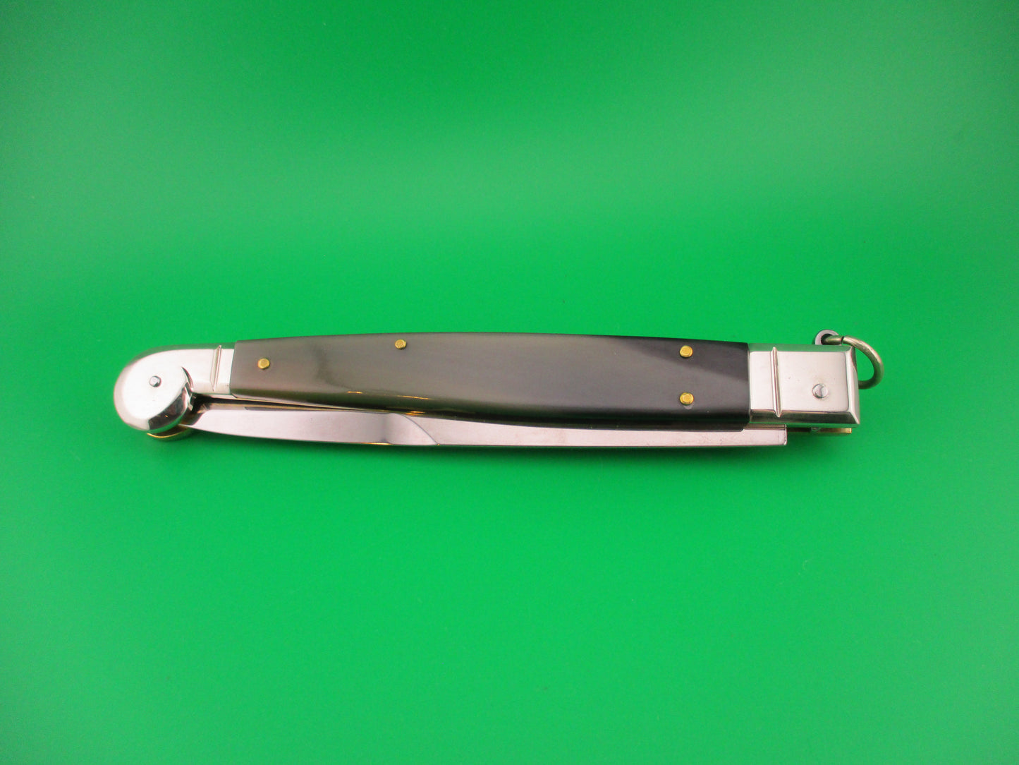 AGA CAMPOLIN 30cm Sicilian Ring Pull Italian Green & black horn automatic knife