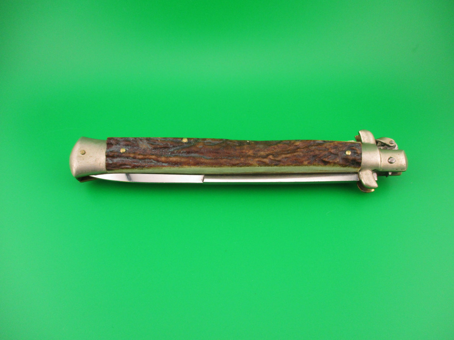 M. ITALY INOX 33cm Italian Fulcrum release Stag Vintage automatic knife