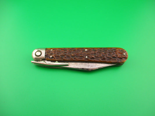 PRESS BUTTON KNIFE CO #1005 Etched THE VICTOR Antique switchblade knife