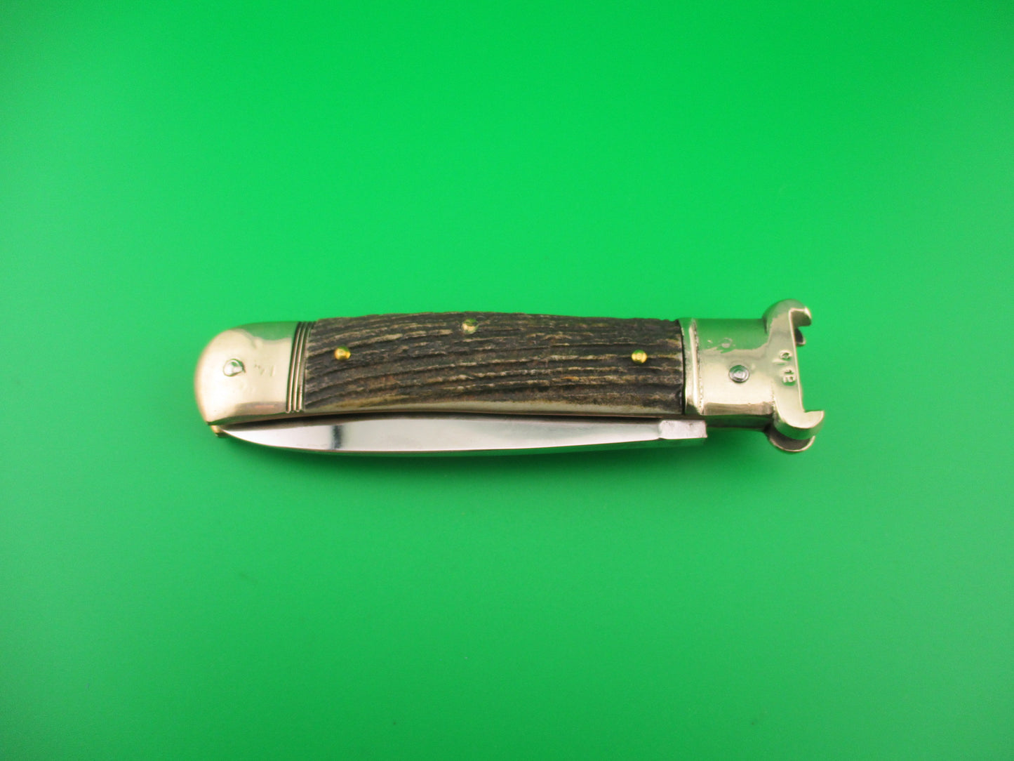 H.W. BOKER SOLINGEN-O. 20cm German Shell Puller Lever Stag vintage automatic knife