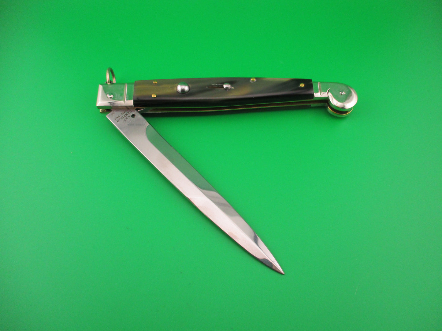 AGA CAMPOLIN 30cm Sicilian Ring Pull Italian Green & black horn automatic knife