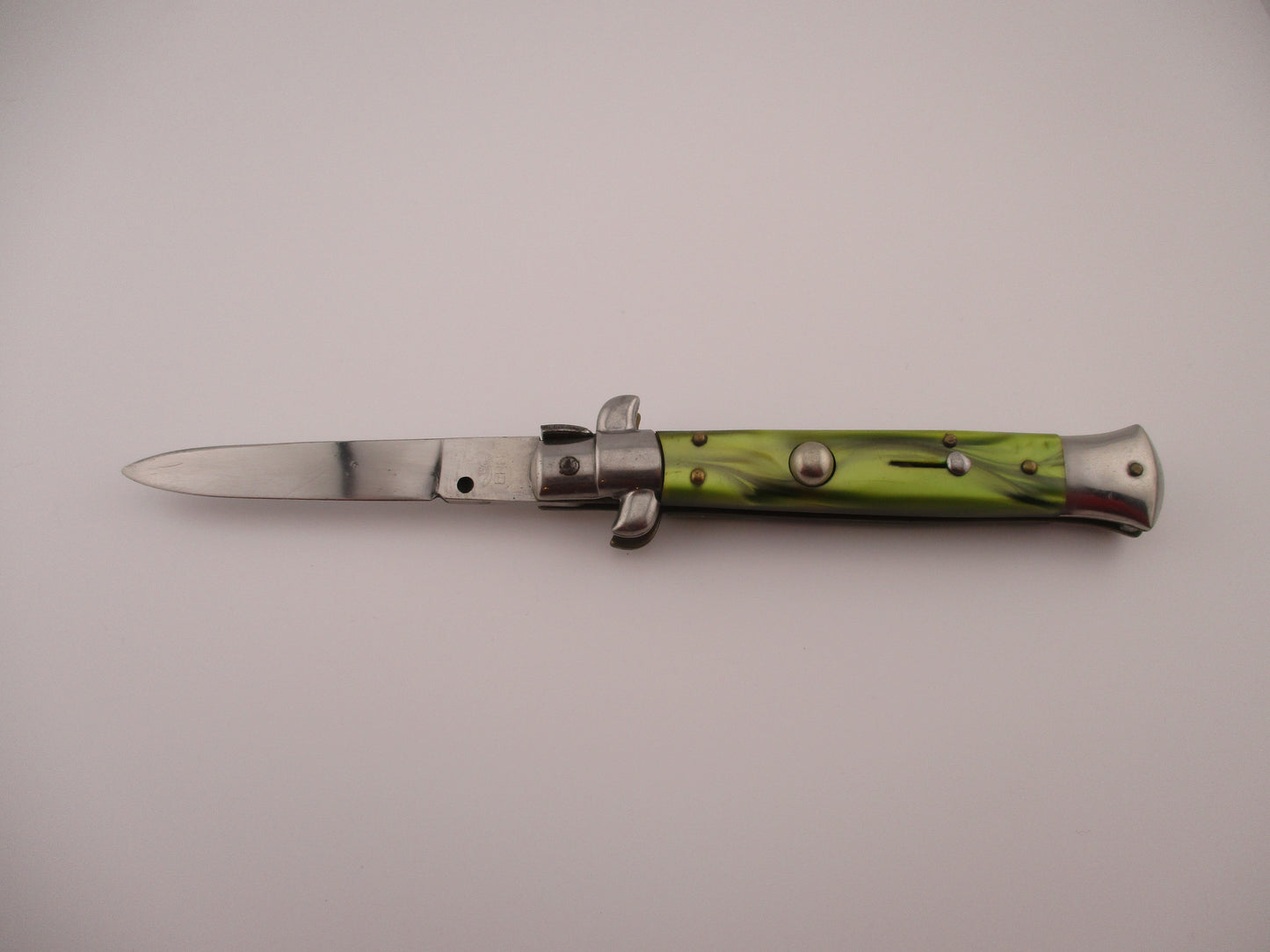 ERN (crown & scimitar) Rostfrei 21cm Italian Swivel bolster Green pearlex automatic knife
