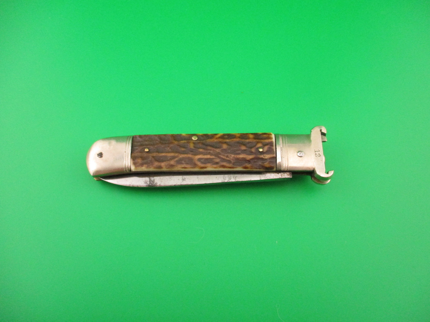 C&R LINDER WEYER SOLINGEN 11cm German Shell Puller Lever Stag automatic knife