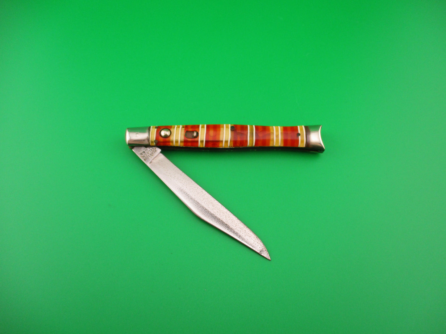 SCHRADE WALDEN Fishtail Candystripe celluloid w/bolsters #151 switchblade knife