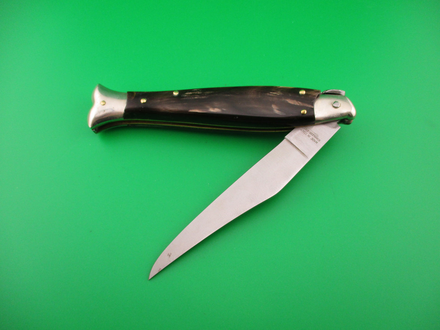 AKC 25cm Italian Picklock Fishtail Dark horn vintage automatic knife